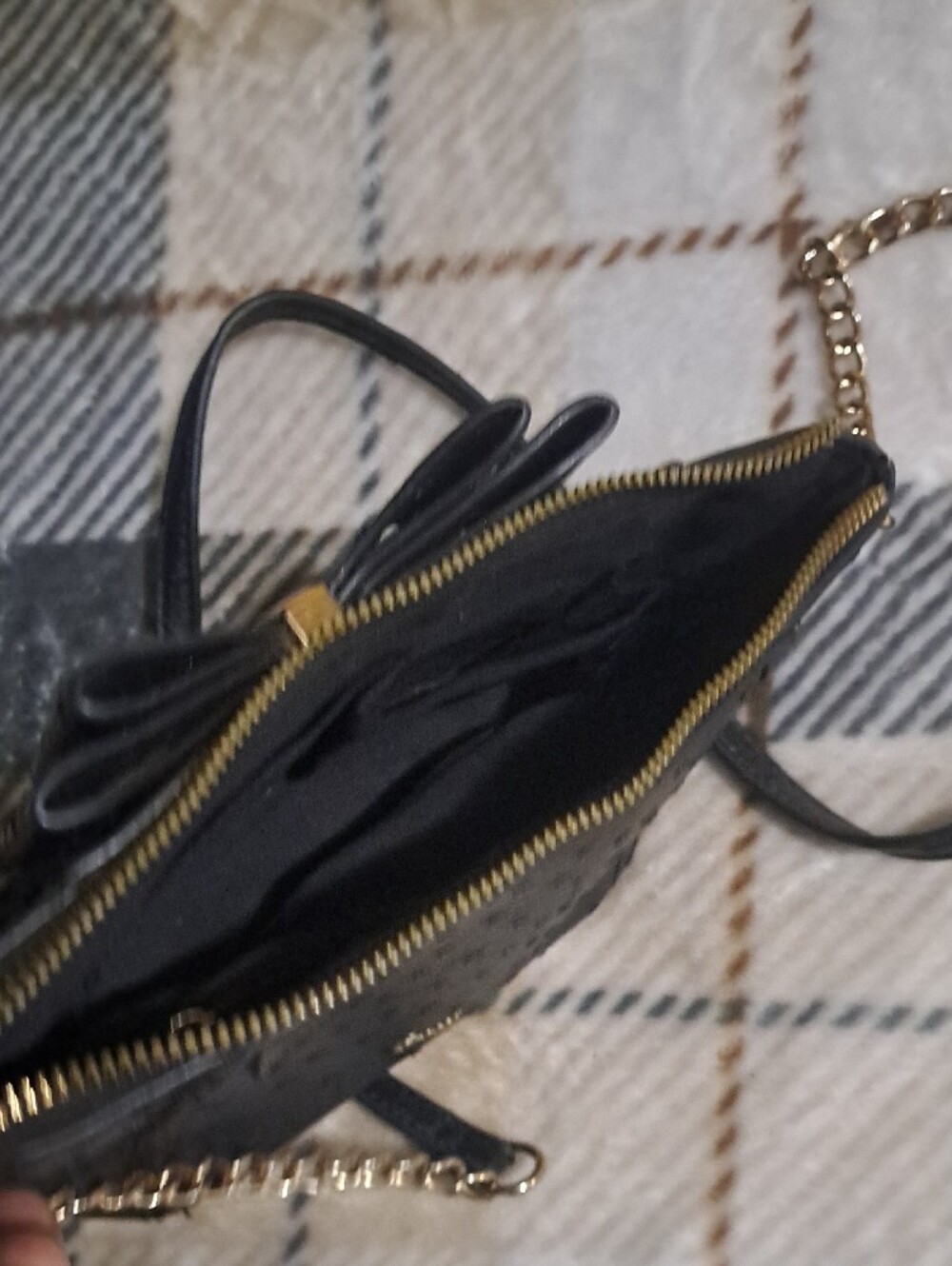 Black Bow Accent Crossbody Bag with Gold Chain - Picture 6 of 6